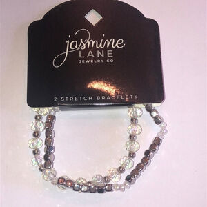 Jasmine Lane Silver Tone Clear AB Beaded Stretch Bracelets